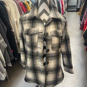 Sebby Black and Cream Plaid Utility Jacket